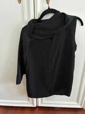 Black sleeveless MaxMara silk top with built in neck wrap